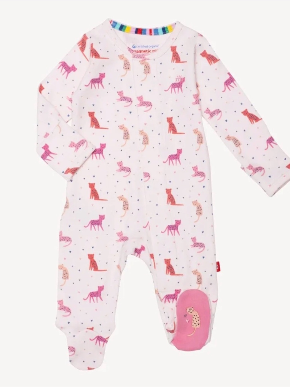 MAGNETIC ME Cheetah Bonita Org Cotton Magnetic Footie - NB